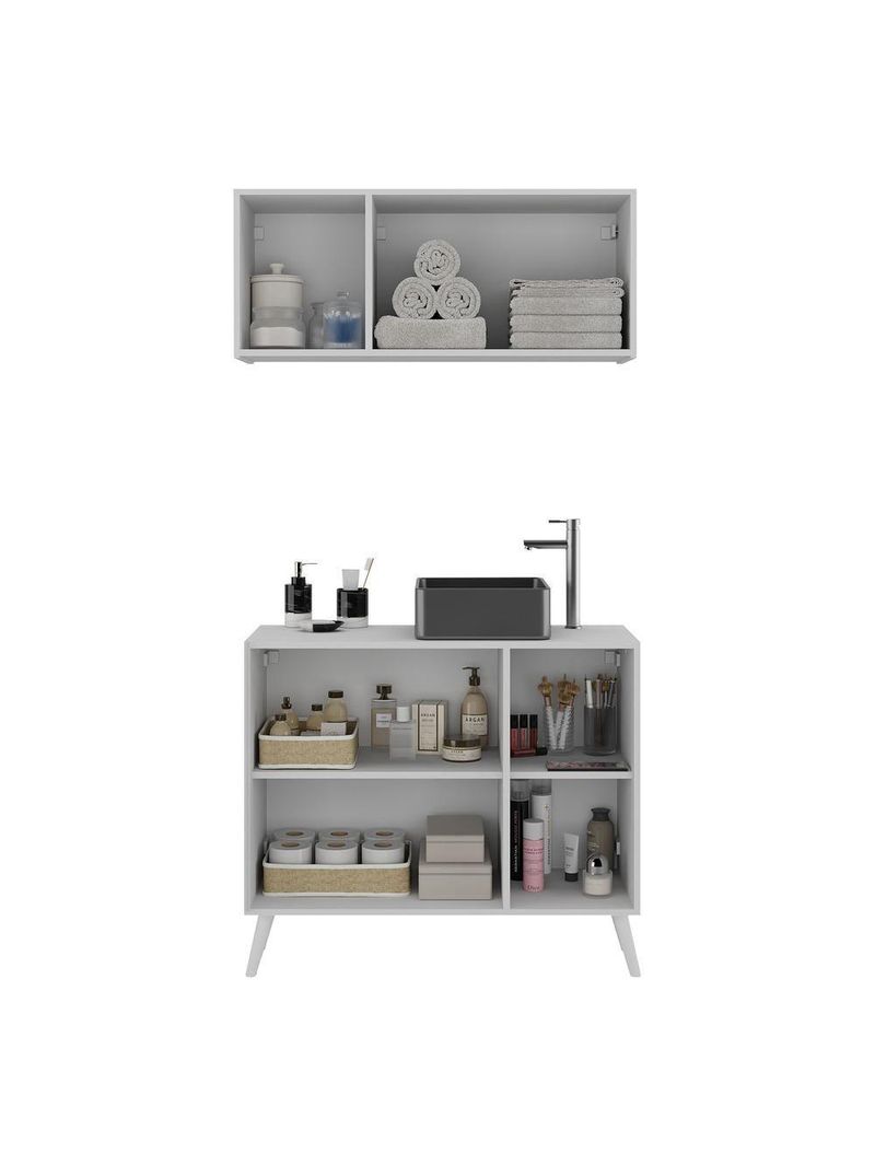 Conjunto Gabinete De Banheiro E Armário Aéreo Retrô Mp5055 Branco Branco