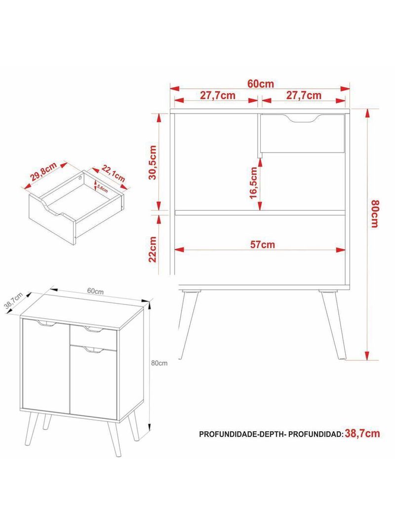 Gabinete Banheiro 60cm 2 Portas E 1 Gaveta Retrô Multimóveis Cr10118 Branco Branco