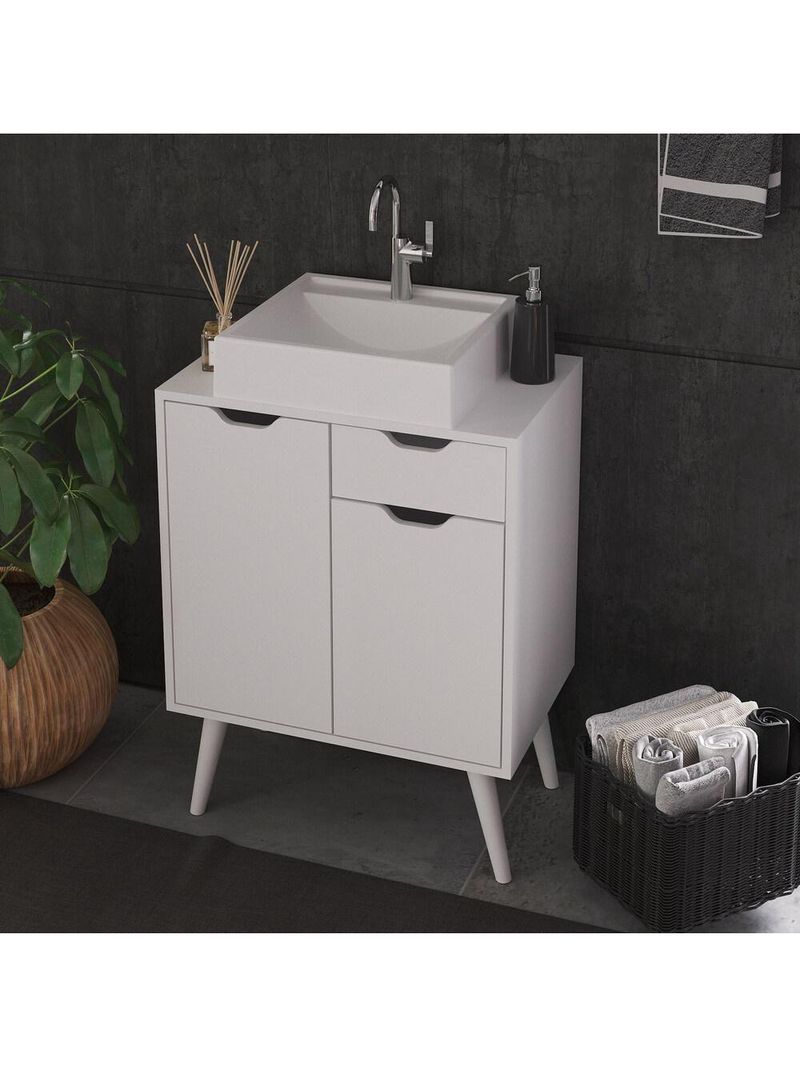 Gabinete Banheiro 60cm 2 Portas E 1 Gaveta Retrô Multimóveis Cr10118 Branco Branco