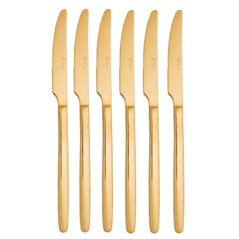 6 facas para churrasco viena dourado aço inox wolff