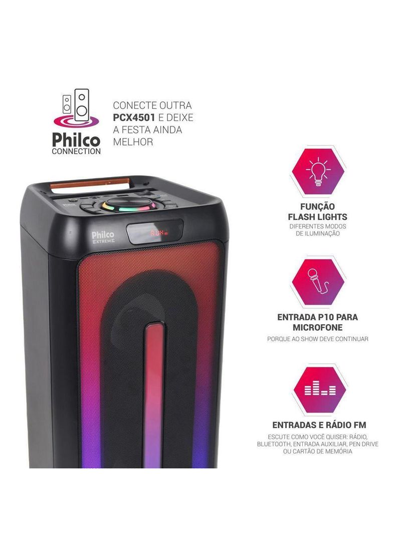 Caixa De Som Amplificada Philco 350W PCX4501 Flash Lights Bivolt