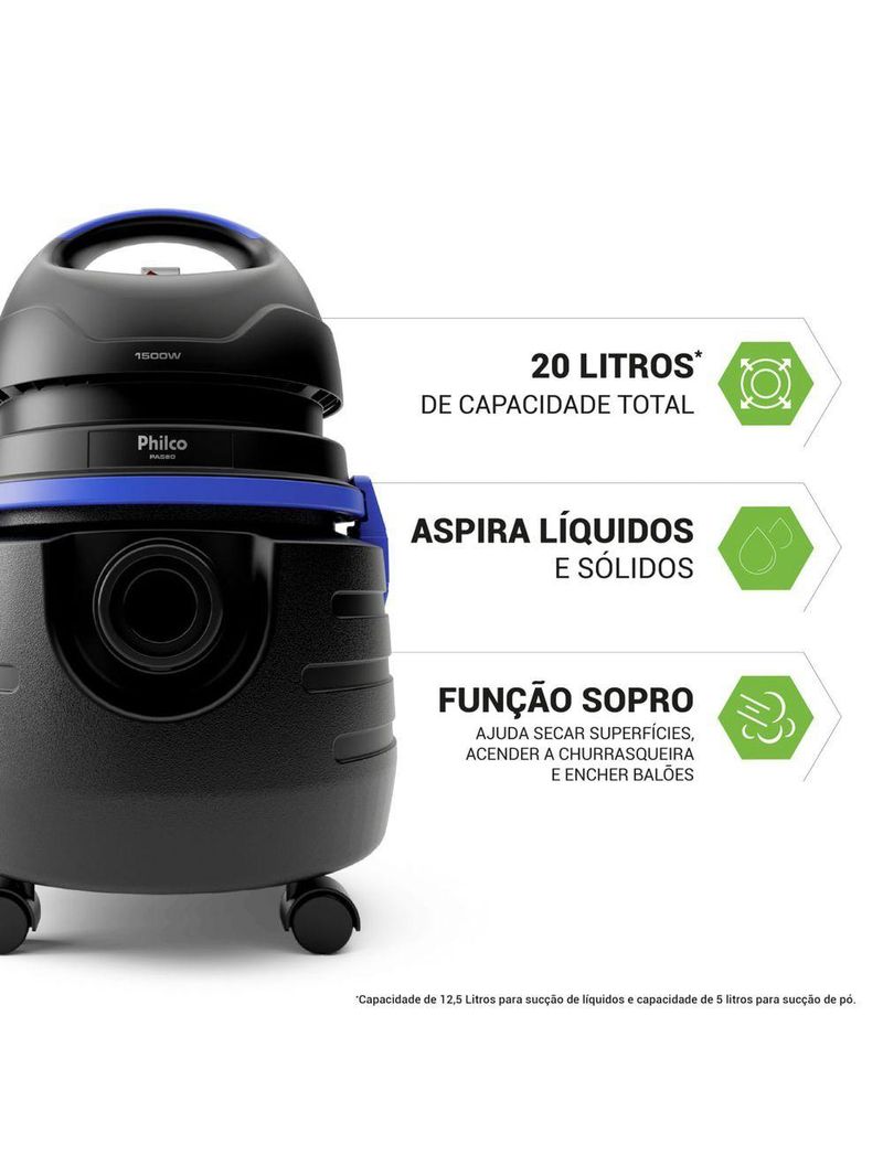 Aspirador De água E Pó Philco 1500W 20L PAS80 110V