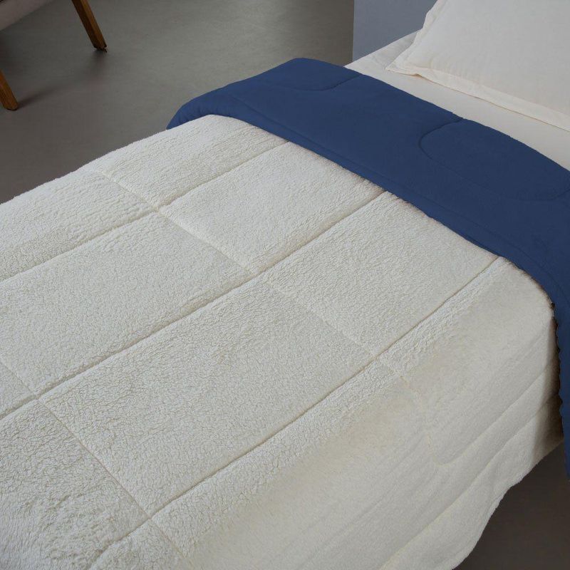 Coberdrom Dupla Face Solteiro Soft e Sherpa 100% Poliéster Azul Marinho Valle Enxovais