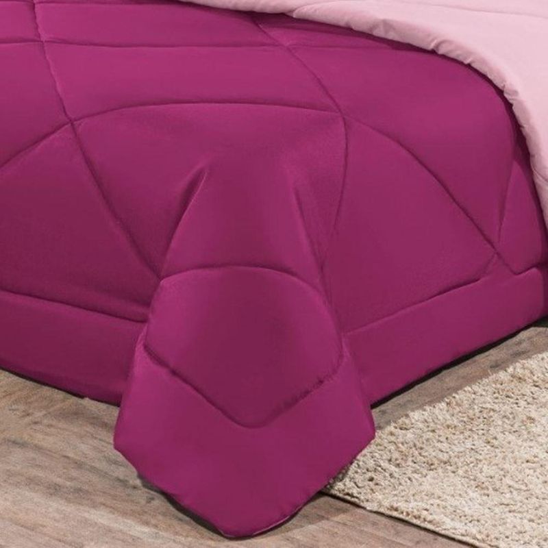 Kit Edredom + Jogo De Lençol Aconchego Look House Dupla Face Casal Queen 06 Peças - com estilo na cor Pink E Rosa
