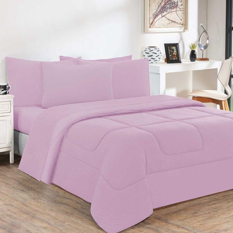 Kit Edredom Malha 100% Algodão Gran Moratta 3 Peças Queen - em versão com cor Rosa Bebê-rosa Bebê