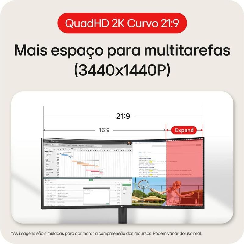 Monitor curvo 34” lg ultrawide wqhd 34wr50qk-b 100hz hdr10 preto
