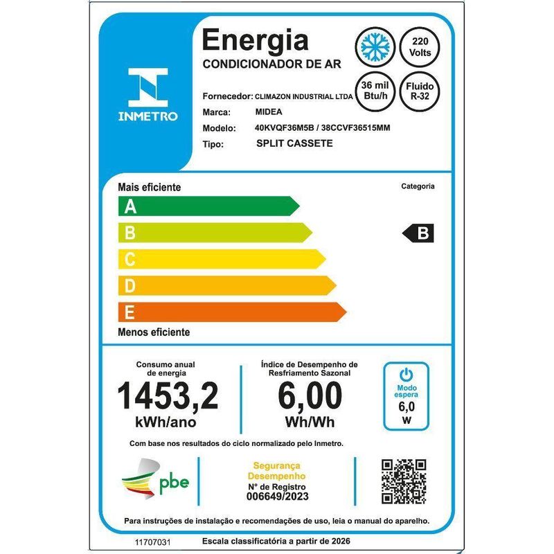 Ar Condicionado Split Cassete 4 Vias Midea Wi-Fi 36000 BTUs Frio Inverter 220V R32 (38CCVF36515MM)