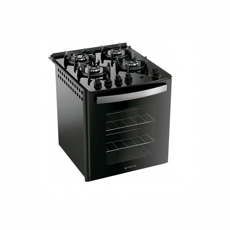 Fogão de Embutir 4 Bocas Gás GLP Atlas UTop-2095 Mesa de Vidro Temperado Preto Bivolt