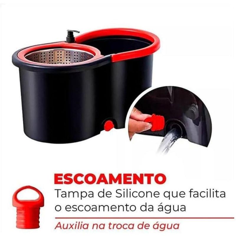 Mop Giratorio com Balde Pro para Limpeza de Piso 13L Microfibra com Rodas e Alca Cinza Top