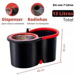 Mop Giratorio com Balde Pro para Limpeza de Piso 13L Microfibra com Rodas e Alca Cinza Top