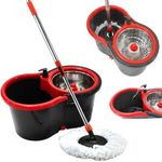 Mop Giratorio com Balde Pro para Limpeza de Piso 13L Microfibra com Rodas e Alca Cinza Top