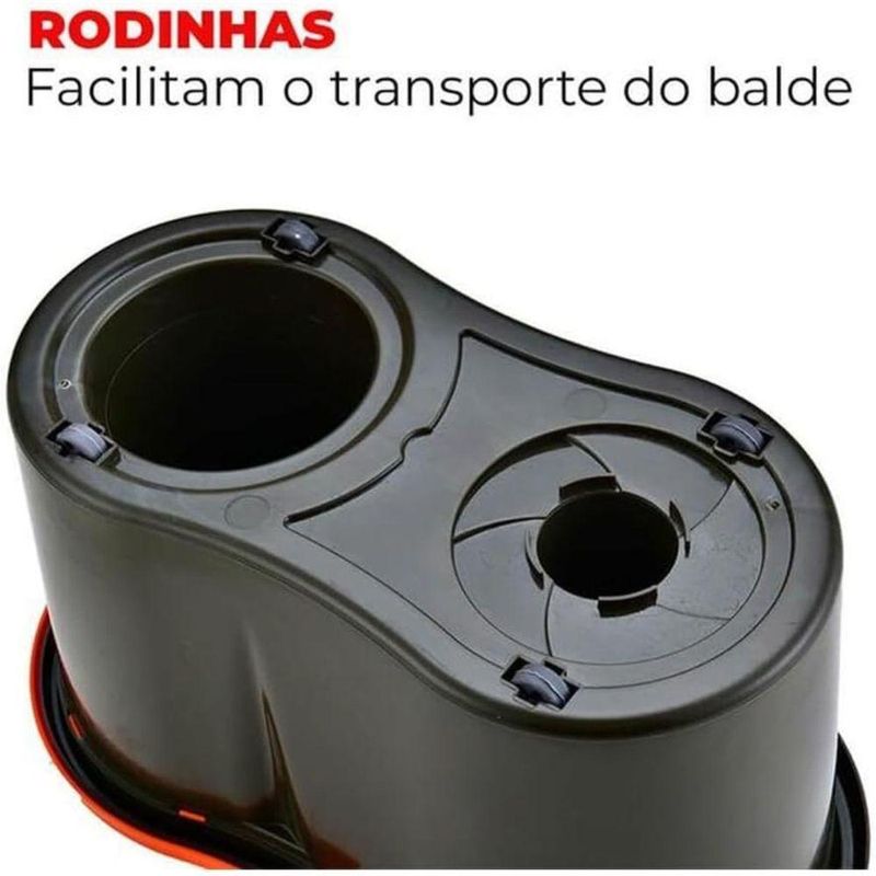 Mop Giratorio com Balde Pro para Limpeza de Piso 13L Microfibra com Rodas e Alca Cinza Top
