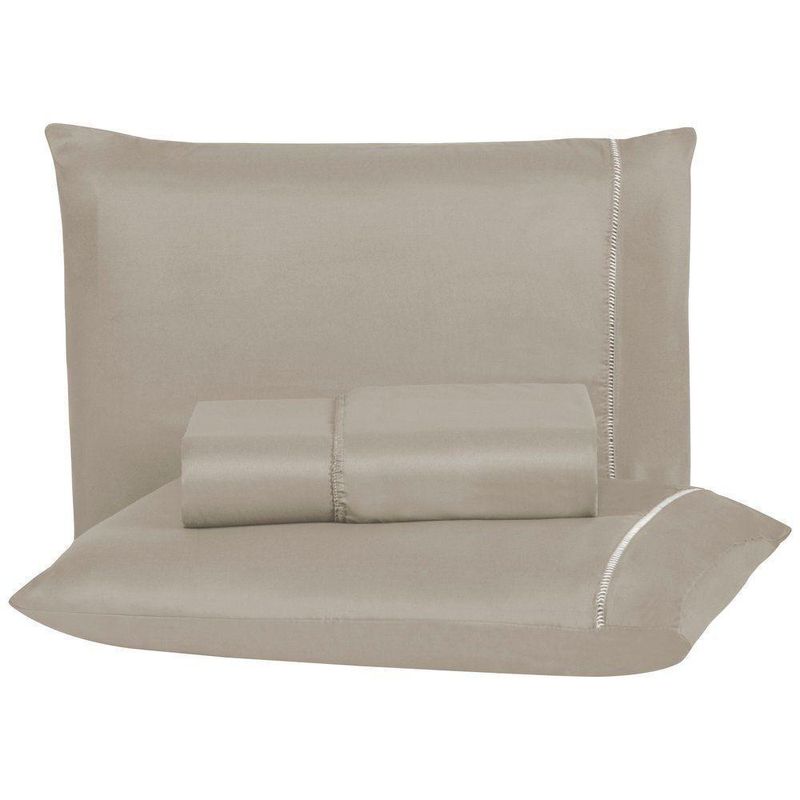 Jogo de Cama Queen Ponto Palito 3 Peças Micropercal 200 Fios Avelã Enxovais Aquarela