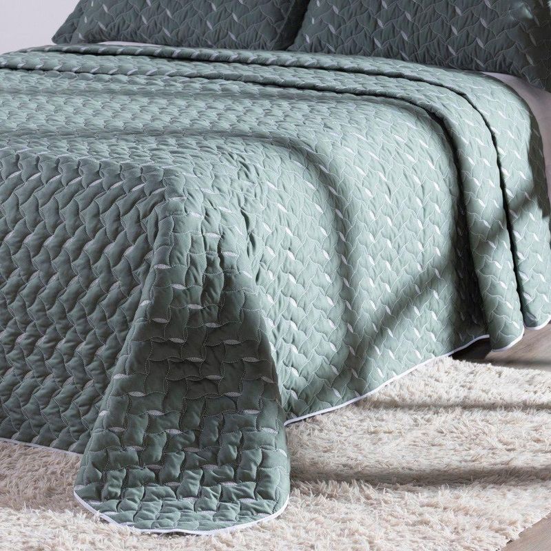 Cobre Leito Bordado 400 Fios Heitor Casal King 100% Poliéster - Verde Militar