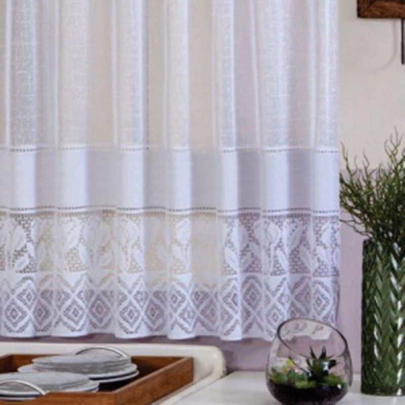 Cortina De Cozinha Bella Janela Renda Com Bandô 2,20m X 1,25m 100% Poliéster - Branca