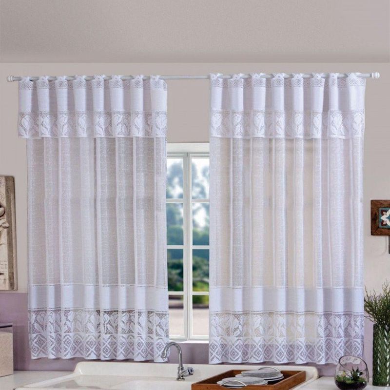 Cortina De Cozinha Bella Janela Renda Com Bandô 2,20m X 1,25m 100% Poliéster - Branca