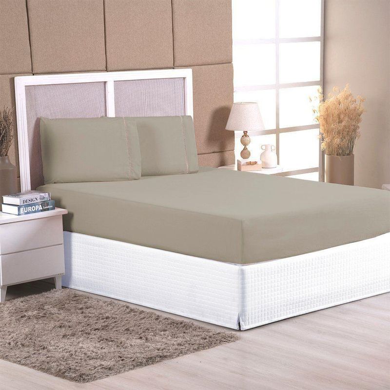 Jogo de Cama Queen Ponto Palito 3 Peças Micropercal 200 Fios Avelã Enxovais Aquarela
