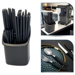 Conjunto de Talheres Capri 25 Peças Plástico e Inox Aço Inox Preto Fosco com Suporte Fratelli