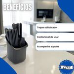Conjunto de Talheres Capri 25 Peças Plástico e Inox Aço Inox Preto Fosco com Suporte Fratelli