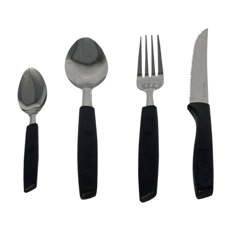 Conjunto de Talheres Capri 25 Peças Plástico e Inox Aço Inox Preto Fosco com Suporte Fratelli