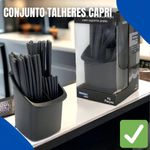 Conjunto de Talheres Capri 25 Peças Plástico e Inox Aço Inox Preto Fosco com Suporte Fratelli