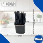 Conjunto de Talheres Capri 25 Peças Plástico e Inox Aço Inox Preto Fosco com Suporte Fratelli