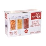Kit 3 Potes Herméticos Multiuso 1200ml Para Cereais Feijão Macarrão Milho Arroz + 6 Colheres Dosadora