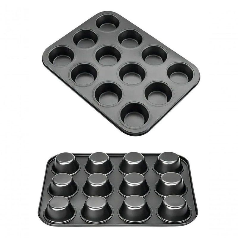Kit 2 Formas Assadeira Para Cupcakes Antiaderente Teflon Mini Bolo Pudim Tortinhas Não Gruda