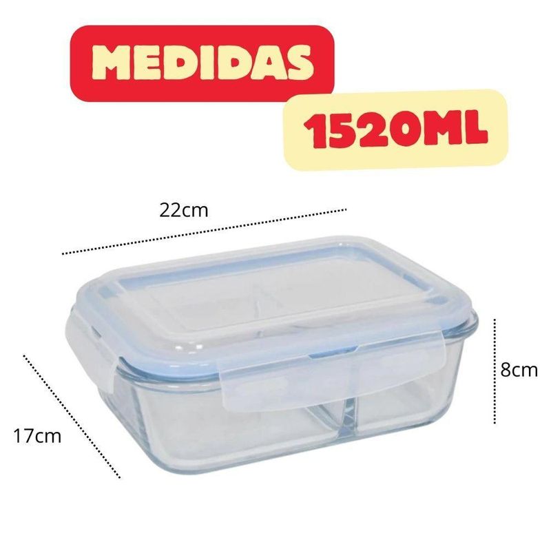 Vasilha De Vidro Hermética Com Tampa 1520ml Mantimentos Para Microondas Geladeira Comida Pote