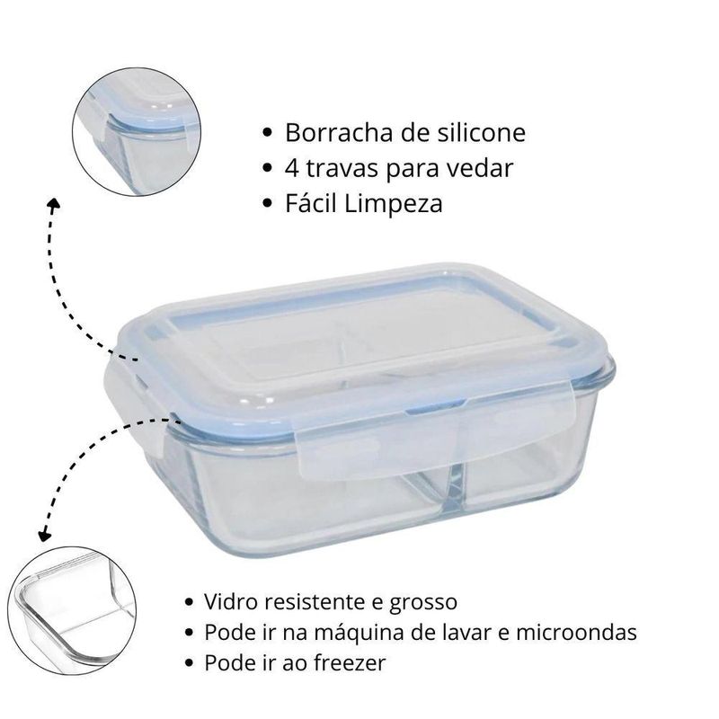 Vasilha De Vidro Hermética Com Tampa 1520ml Mantimentos Para Microondas Geladeira Comida Pote