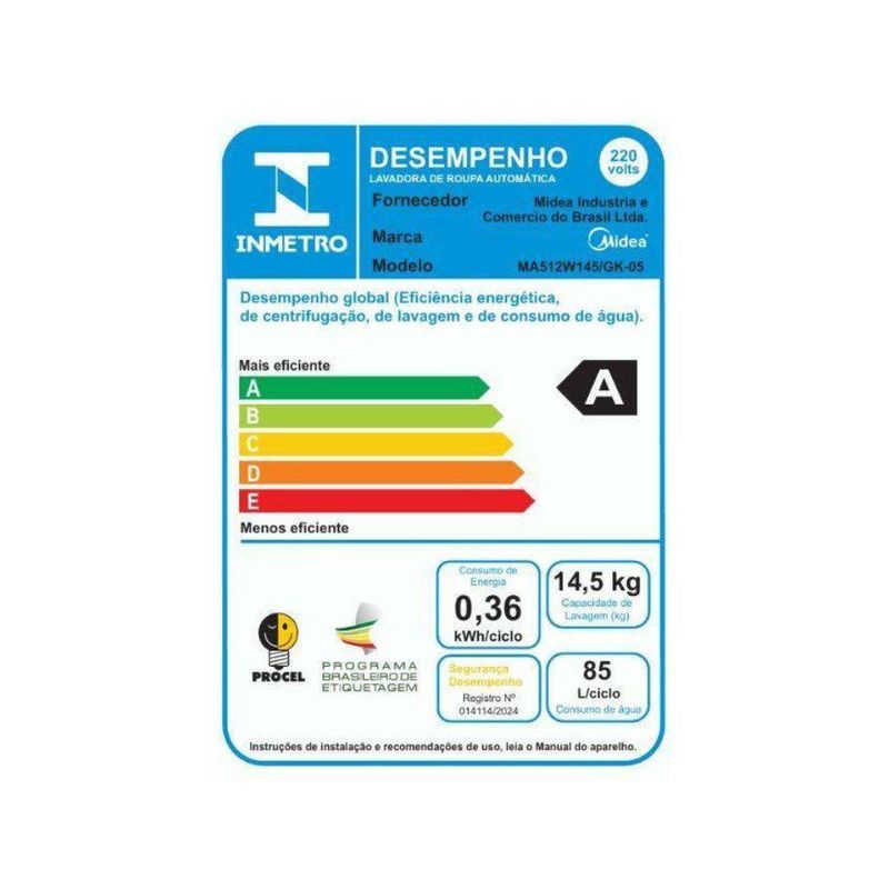 Lavadora de Roupas Midea 14,5 kg Wave Impeller Titanium 220V MA512W145/GK-05