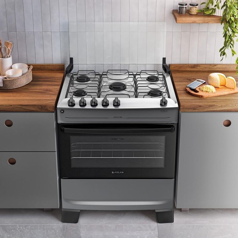 Fogão 5 Bocas Atlas Mônaco Top C/ Mesa Inox Gás Bivolt