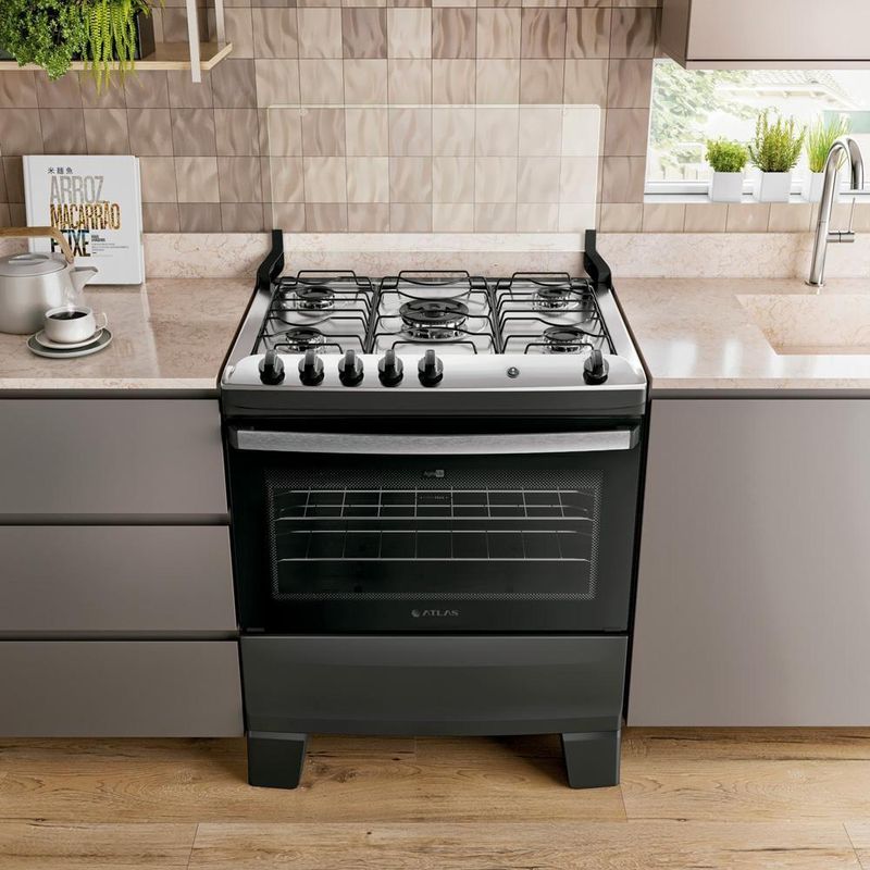 Fogão 5 Bocas Atlas Agile Up C/ Mesa Inox A Gás Bivolt