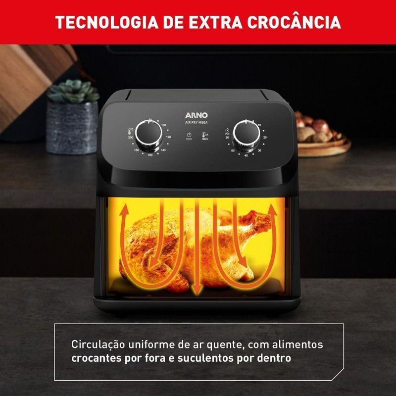 Fritadeira Eletrica Arno 7,5L Air Fryer Mega AFM7 Preta 127V