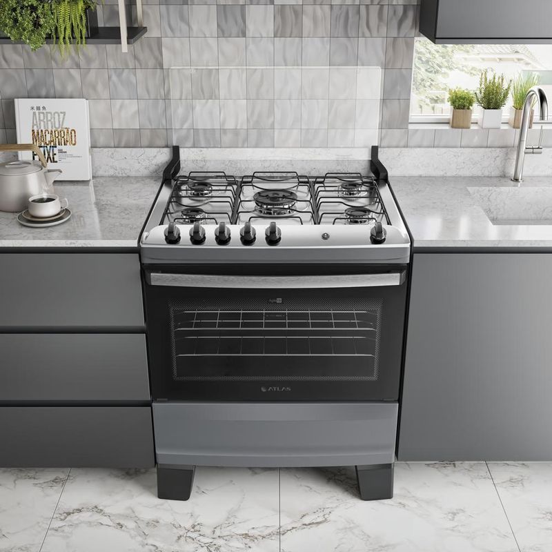 Fogão 5 Bocas Atlas Agile Up C/ Mesa Inox A Gás Bivolt
