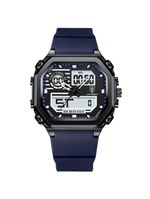 Relógio Esportivo Masculino Pulseira Em Silicone Display Híbrido Digital Analógico Azul