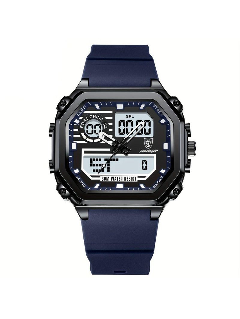 Relógio Esportivo Masculino Pulseira Em Silicone Display Híbrido Digital Analógico Azul
