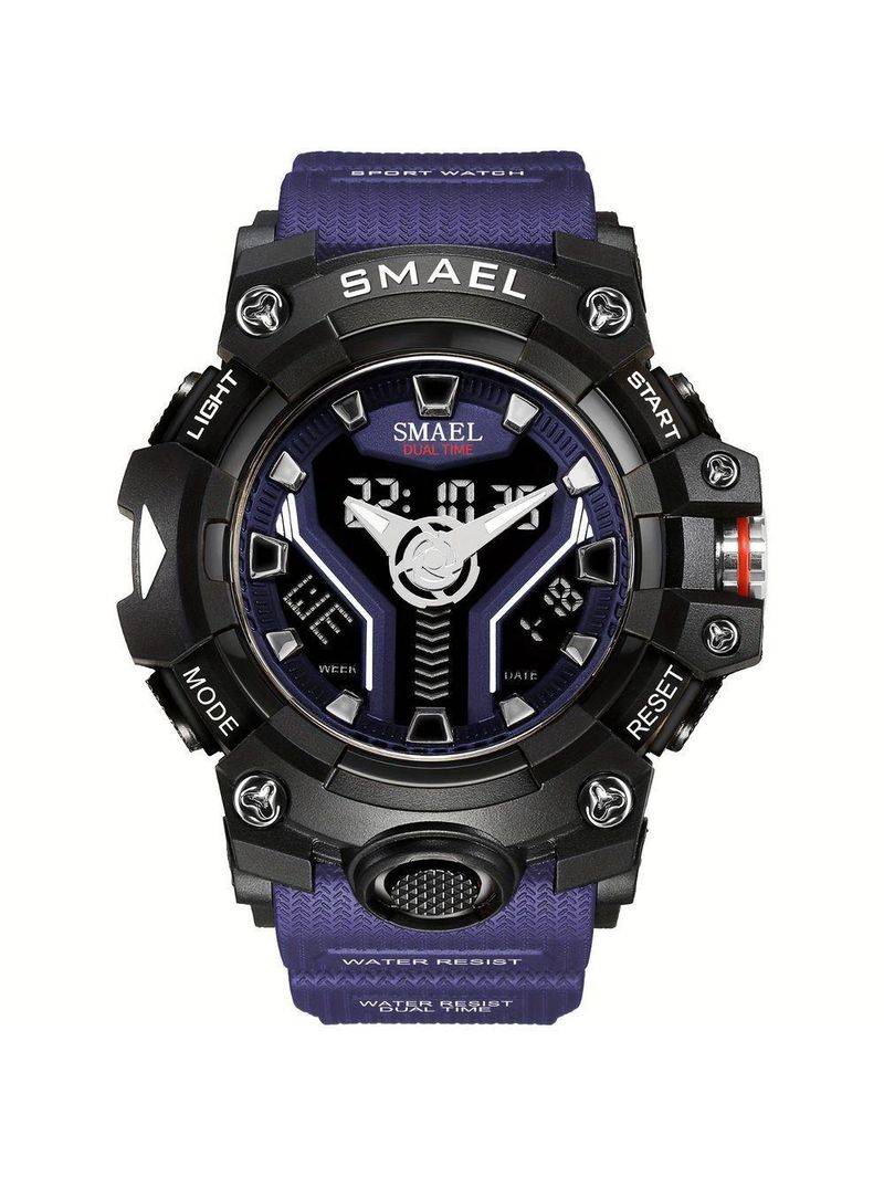 Relógio Esportivo Masculino Digital Dual Display Mostrador Luminoso À Prova Da Água Azul