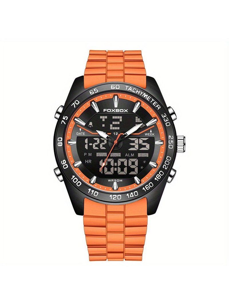 Relógio Masculino Digital Com Duplo Display Luminoso Design Esportivo Impermeavel Laranja