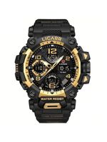 Relógio Digital Masculino à Prova De água 5atm Duplo Display Esportivo Quartzo Dourado Preto