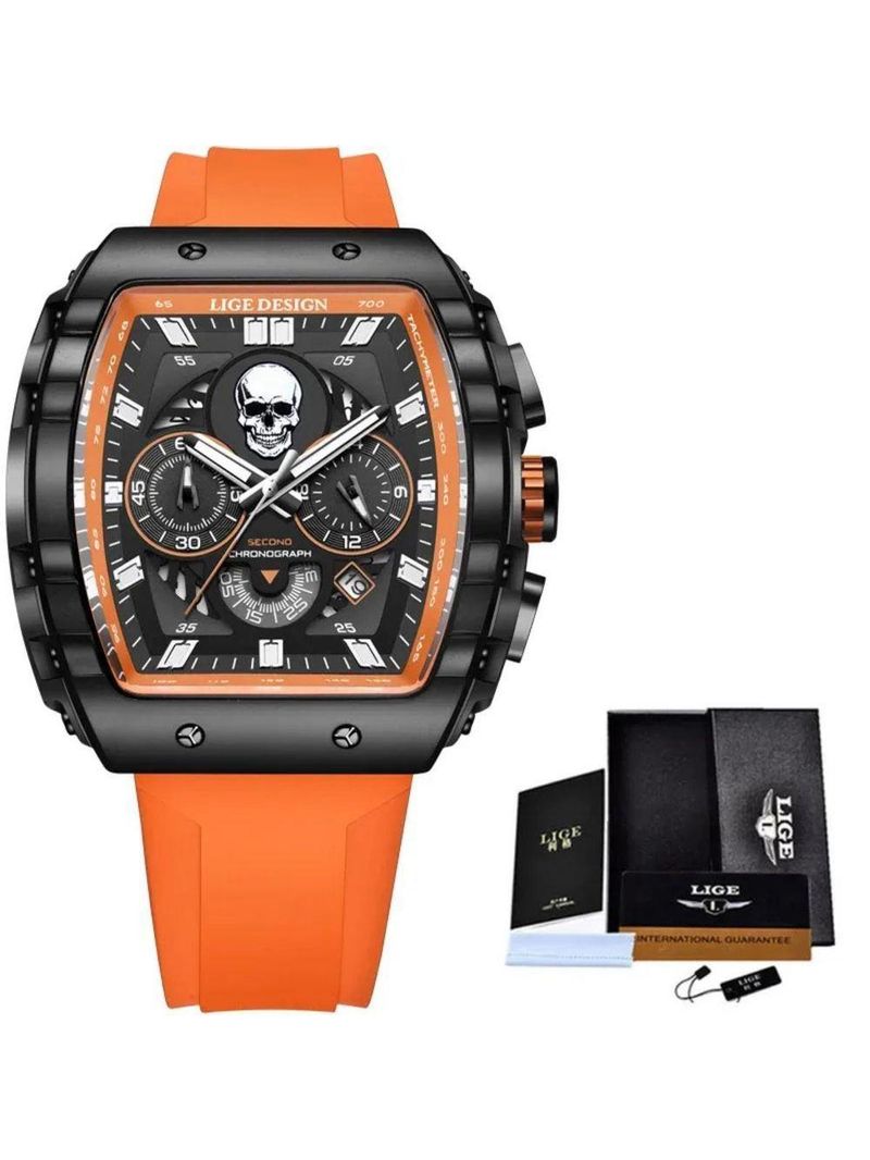 Relógio 9112 De Silicone Impermeável Masculino, Militar, Esporte Laranja