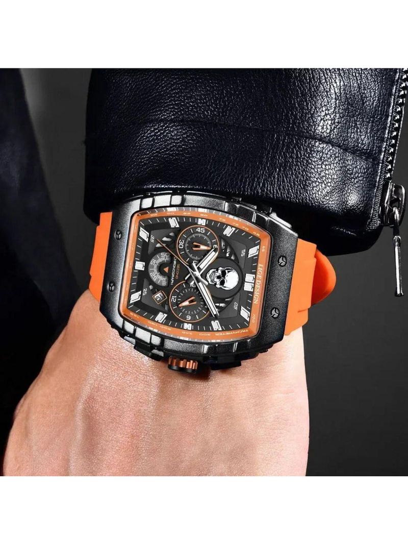 Relógio 9112 De Silicone Impermeável Masculino, Militar, Esporte Laranja