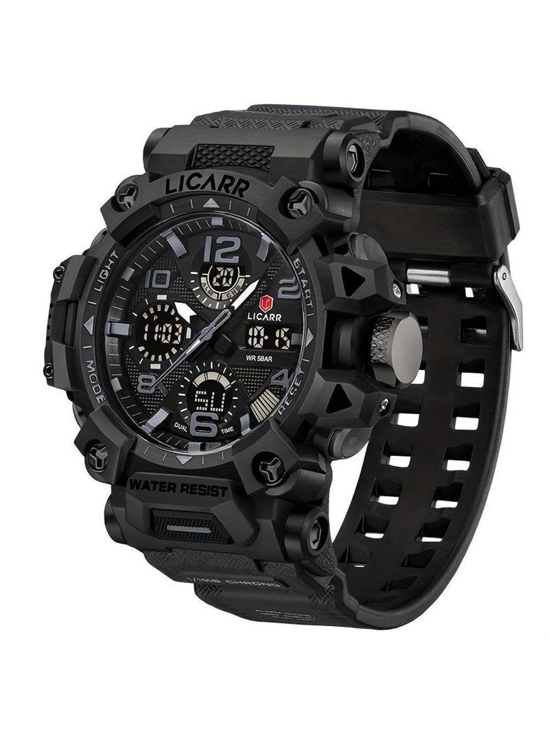 Relógio Digital Masculino à Prova De água 5atm Duplo Display Esportivo Quartzo Preto