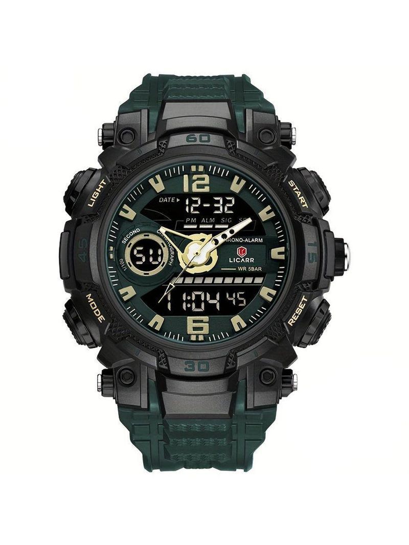 Relógio De Pulso Masculino Digital Led Multifuncional Desportivo De Quartzo Verde Escuro