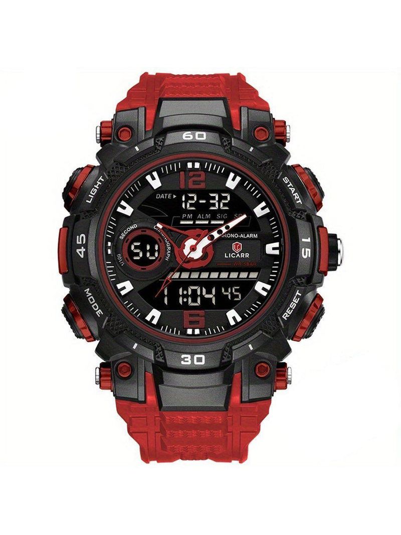 Relógio De Pulso Masculino Digital Led Multifuncional Desportivo De Quartzo Preto Vermelho