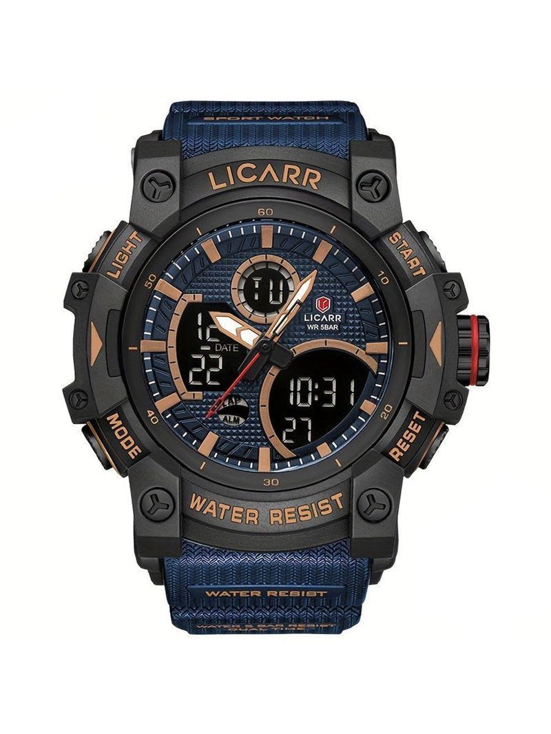 Relógio Desportivo Digital Masculino Duplo Display A Prova De água 5atm Estilo Casual Rosa Azul