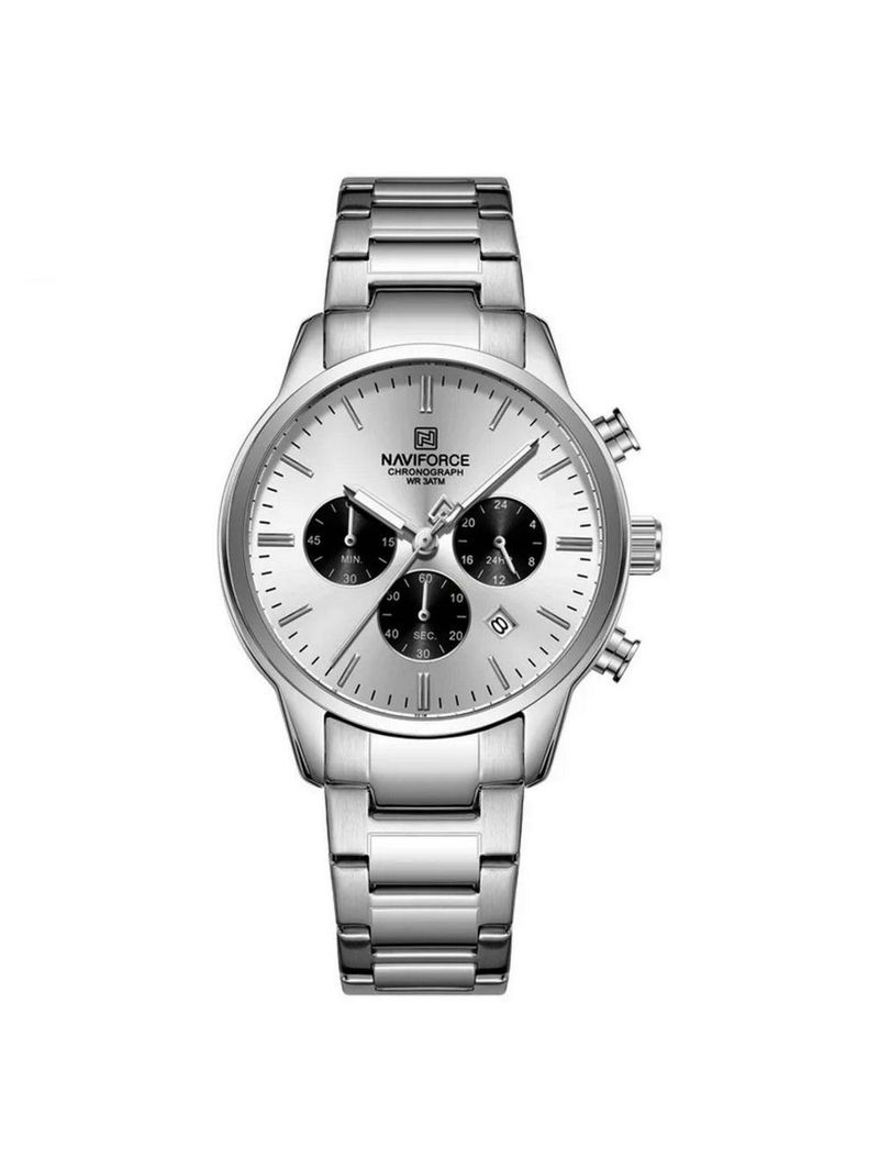 Relogio Masculino Esportivo Casual Quartzo Em Aço Inoxidável 30m À Prova Da Água Branco Prata