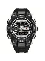 Relógio De Pulso Masculino Digital Led Multifuncional Desportivo De Quartzo Prateado Preto A