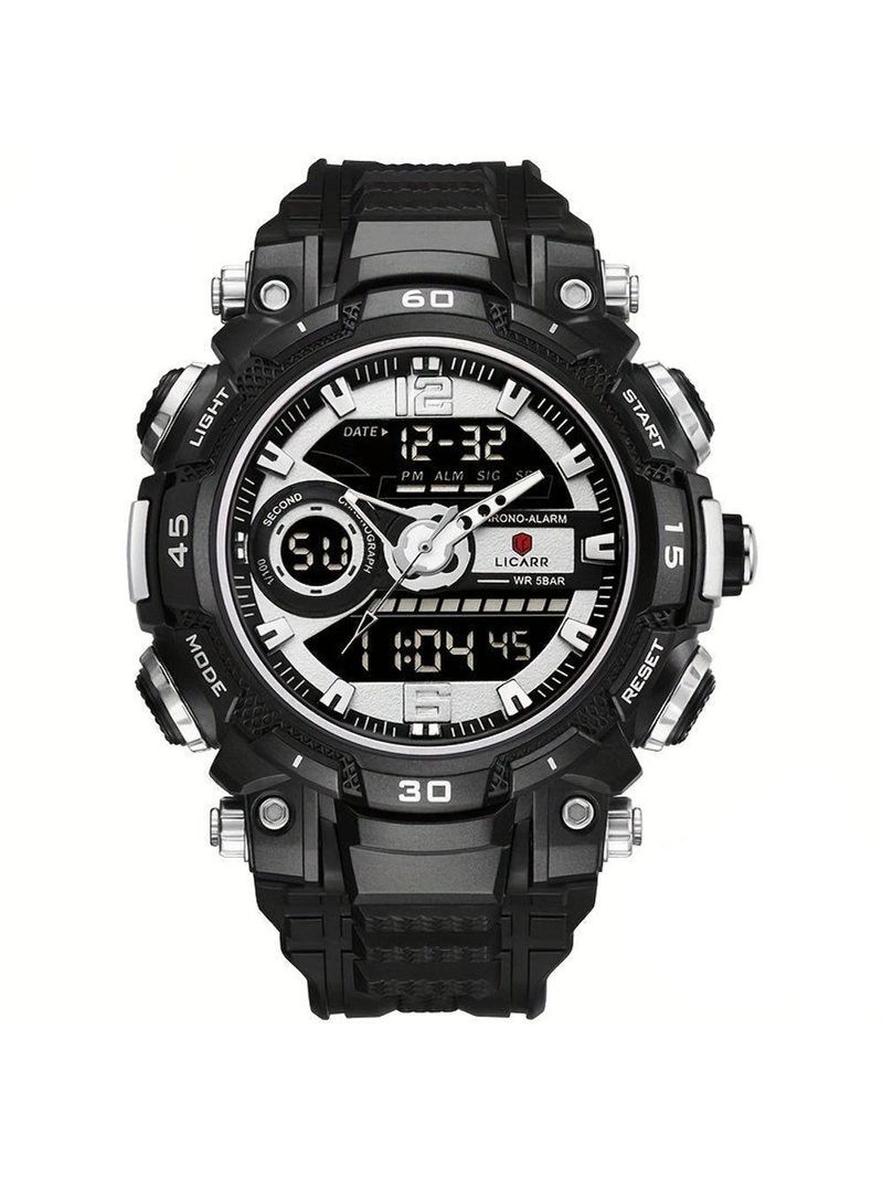 Relógio De Pulso Masculino Digital Led Multifuncional Desportivo De Quartzo Prateado Preto A