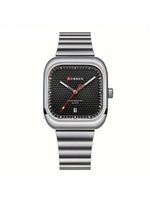 Relógio Casual Masculino De Quartzo Pulseira De Aço Inoxidável Quadrado Prata Preto